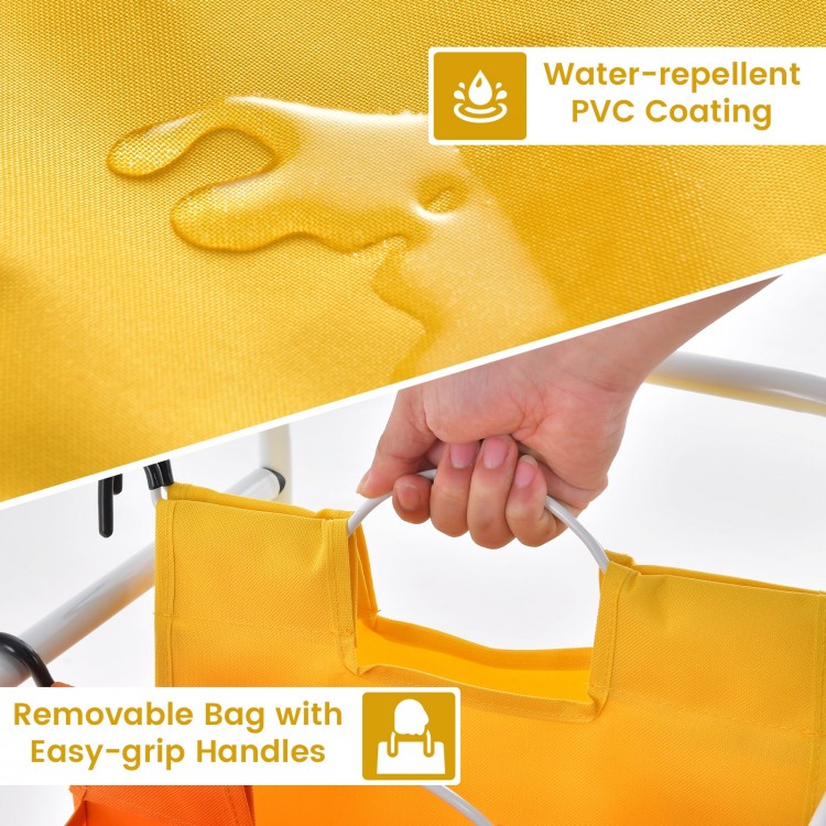 Close-up of the water-repellent PVC coating on the 136L laundry sorter bag with easy-grip handles for convenient use.