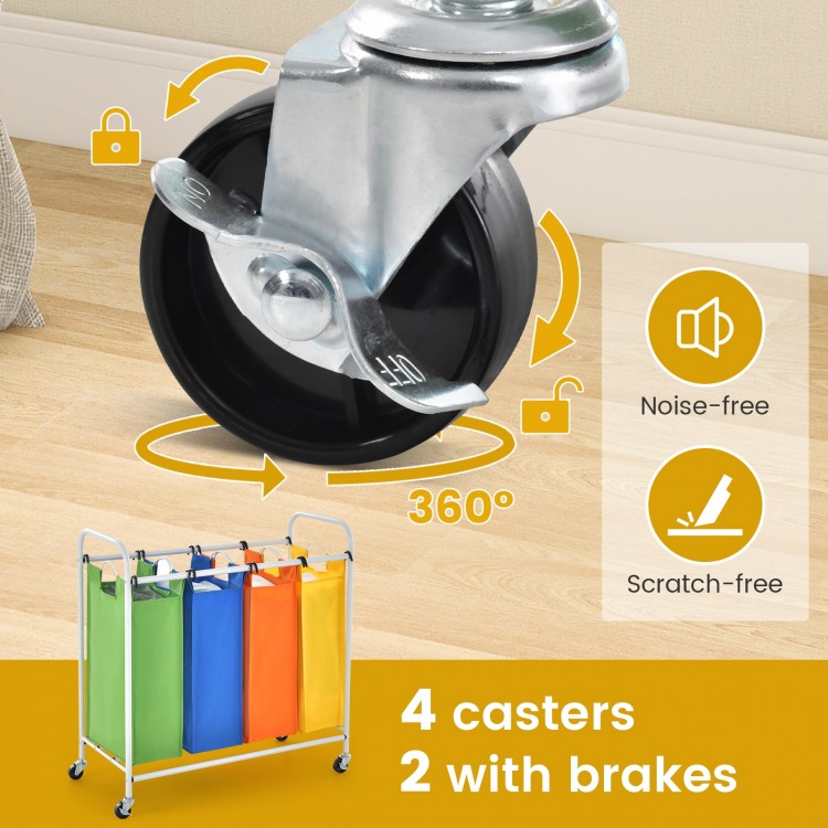 Close-up of a caster wheel from the 136L Large Capacity Laundry Sorter, featuring noise-free, scratch-free design with.
