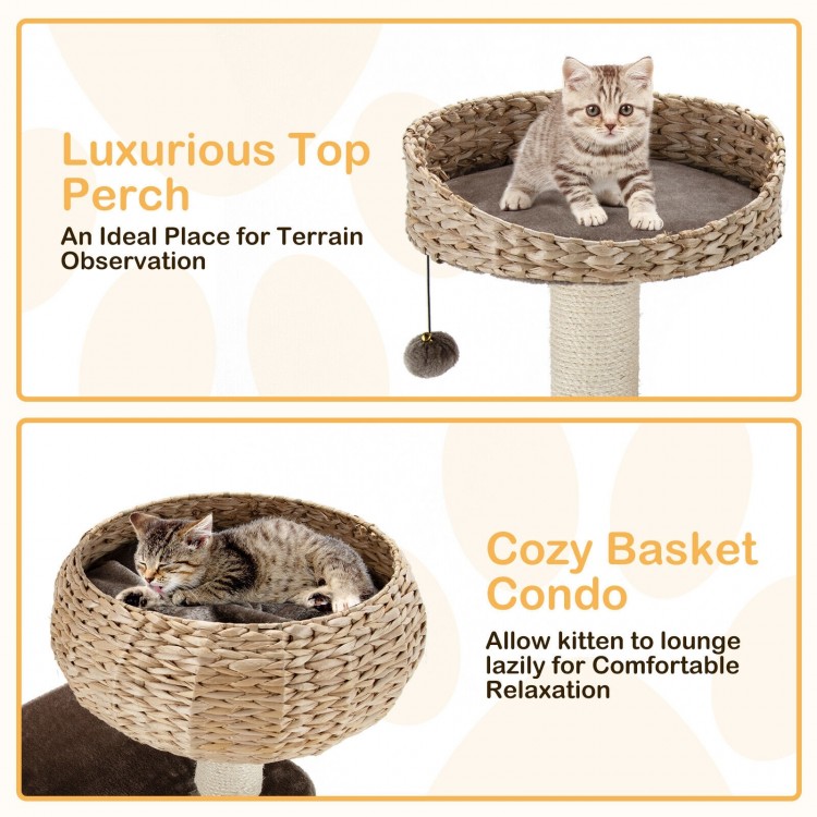 Cozy basket condo of the 41-inch rattan cat tree, featuring a soft cushion for comfortable lounging and relaxation.