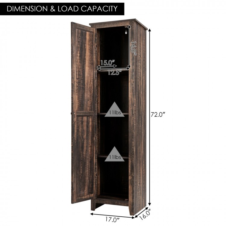 Tall slim linen tower bathroom storage cabinet in walnut finish, featuring 4 shelves and anti-toppling device for.