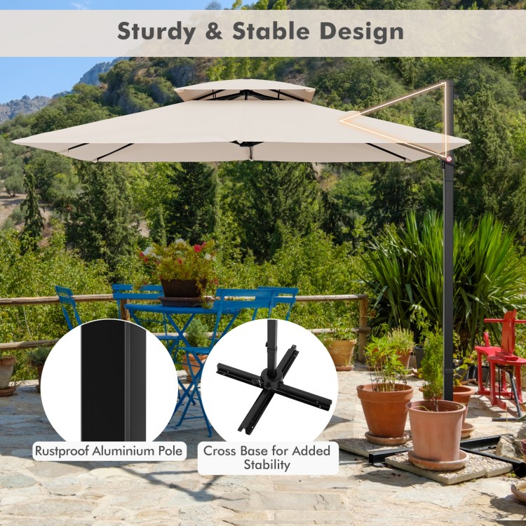 9.5 feet cantilever patio umbrella in beige with rustproof aluminum pole and cross base for stability, ideal for.