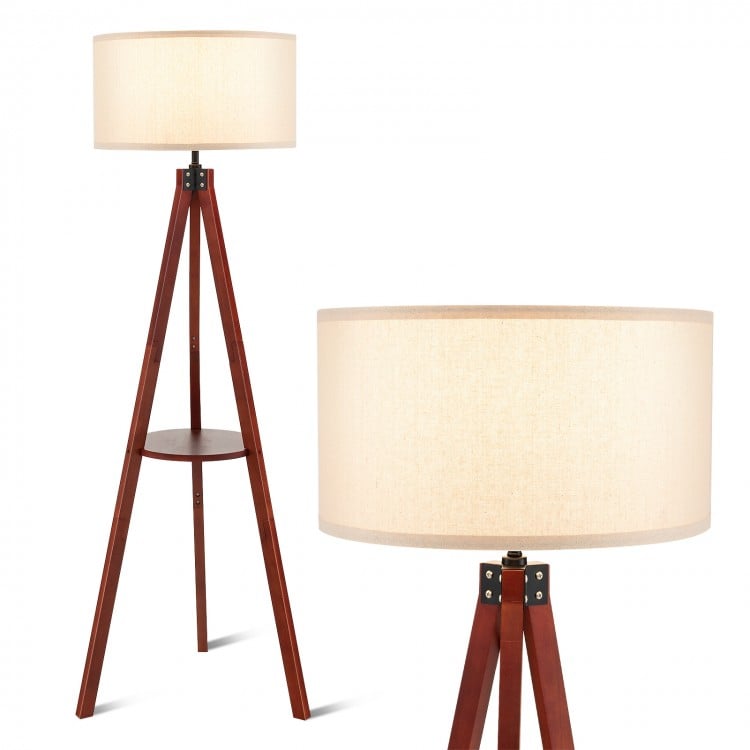 Tripod Floor Lamp Wood Standing Lamp with Flaxen Lamp Shade and E26 Lamp Base - Gallery View 1 of 10