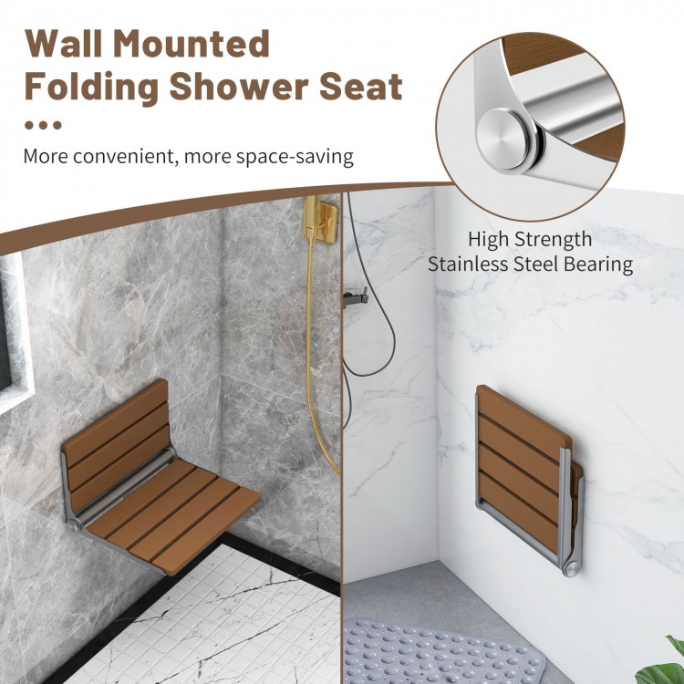 Wall-mounted foldable bathroom bench in waterproof HIPS with stainless steel frame, ideal for space-saving and easy.