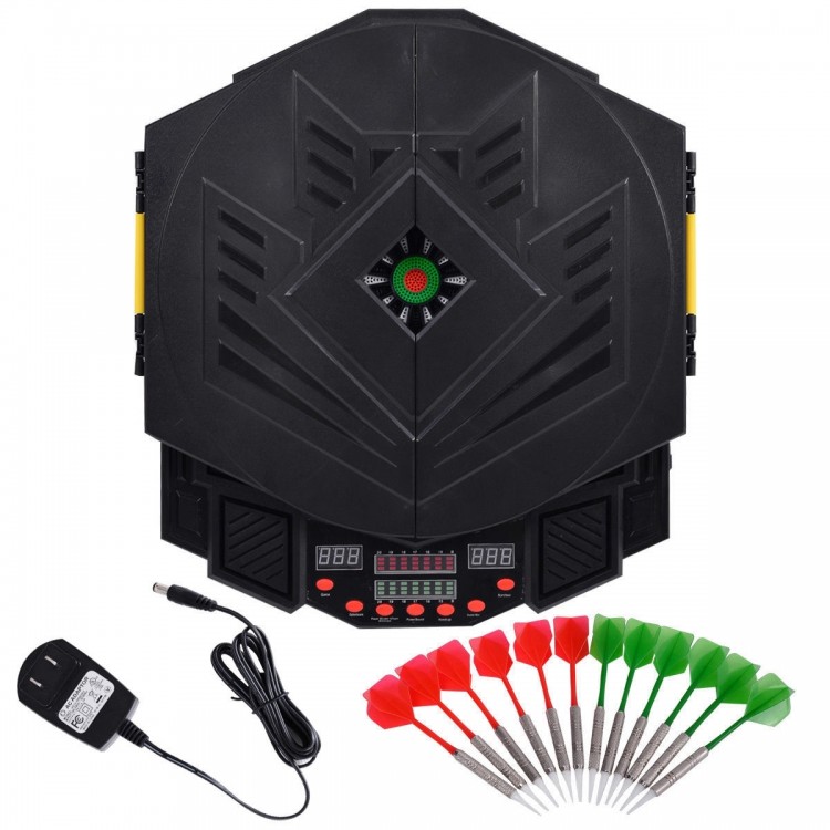 Professional electronic dartboard set with LCD display, includes 12 soft tip darts, perfect for game rooms and bars.