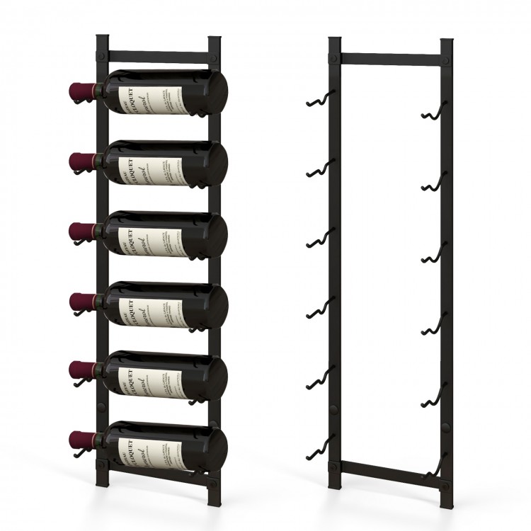 Wall-mounted wine rack for 6 or 9 bottles, featuring a sleek design and smooth finish for easy maintenance.