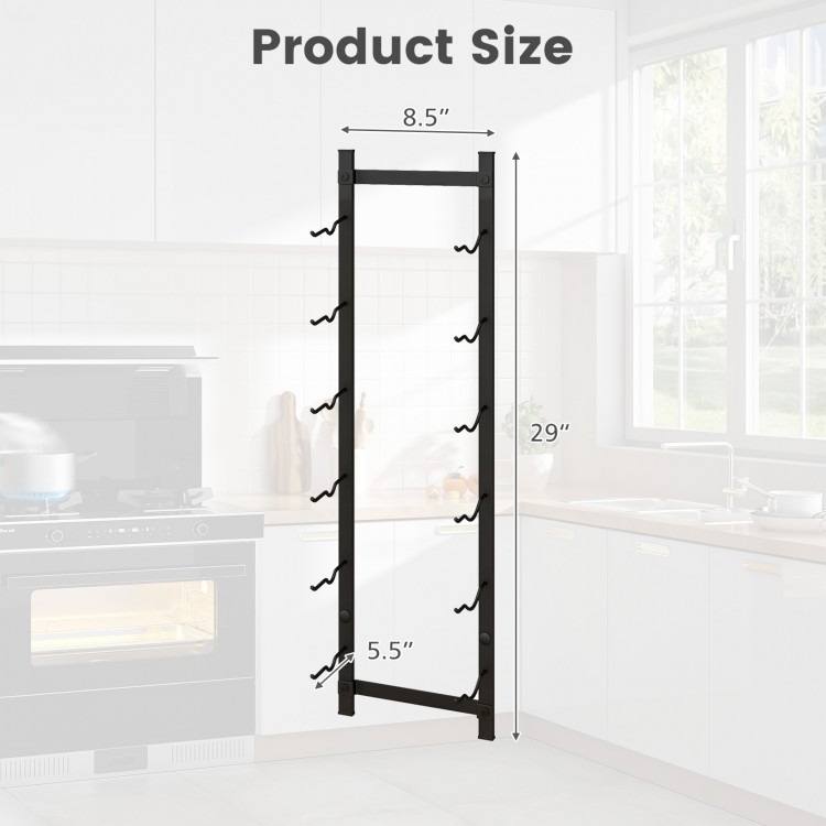 Wall-mounted wine rack for 6 or 9 bottles, featuring a sleek design and space-saving structure, ideal for home decor.