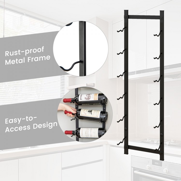 Wall-mounted wine rack for 6 or 9 bottles, featuring a rust-proof metal frame and easy-to-access design for home decor.