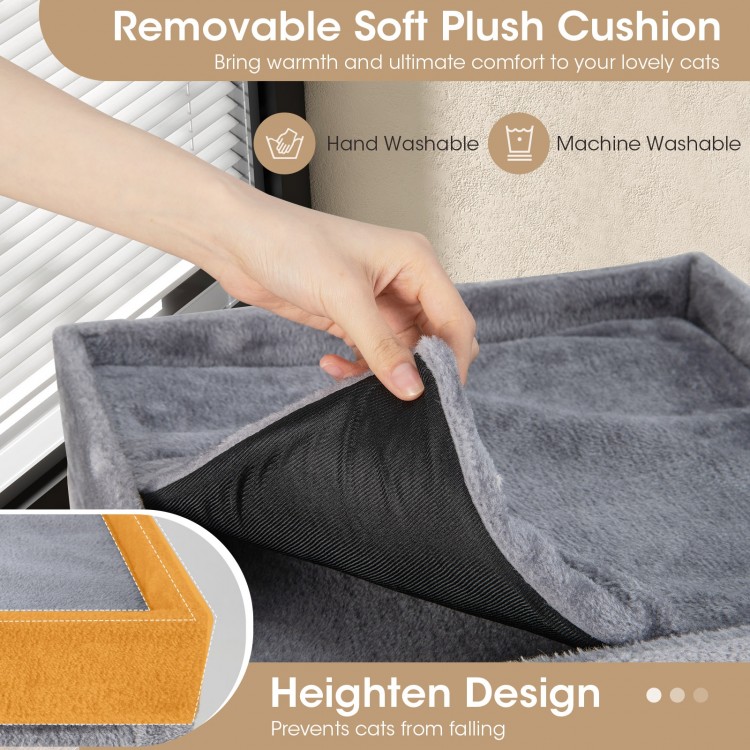 Gray soft plush cushion for a 39-inch tall cat condo, removable for easy cleaning, enhancing comfort and safety for.
