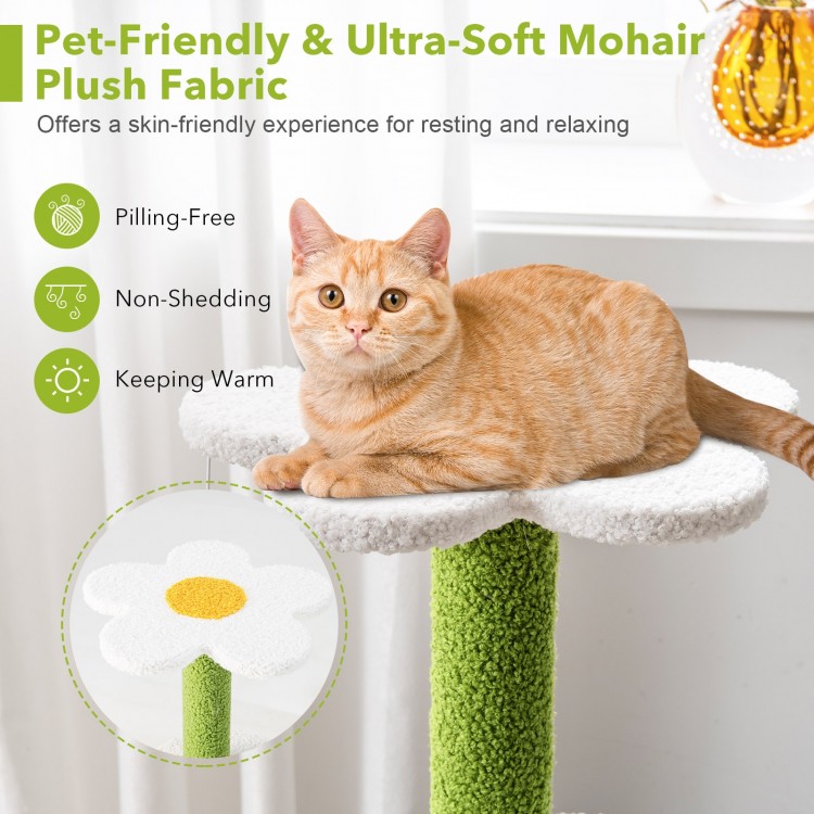 Leaf-shaped perch of a 34.5-inch cat tree in ultra-soft mohair fabric, perfect for napping and scratching.