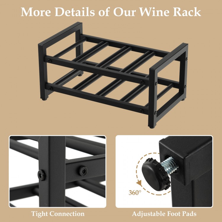 2-tier 8-bottle wine rack with adjustable foot pads, featuring a rust-proof metal frame for home kitchen or dining room.