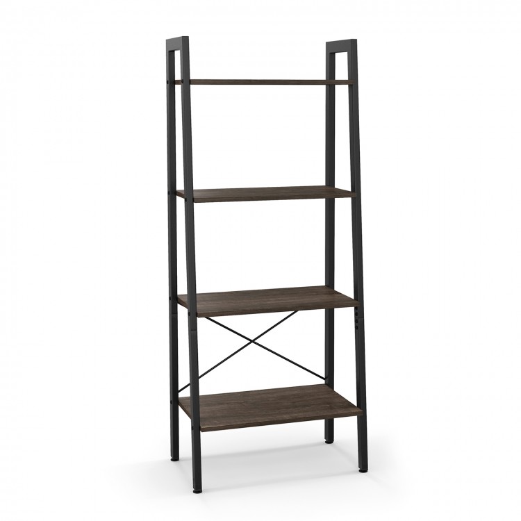 4-tier bookshelf with a sturdy metal frame and oak shelves, perfect for storage or display in any room.