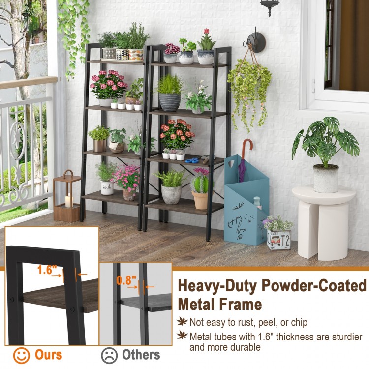 4-tier bookshelf with heavy-duty powder-coated metal frame, oak shelves, adjustable foot pads for versatile home use.