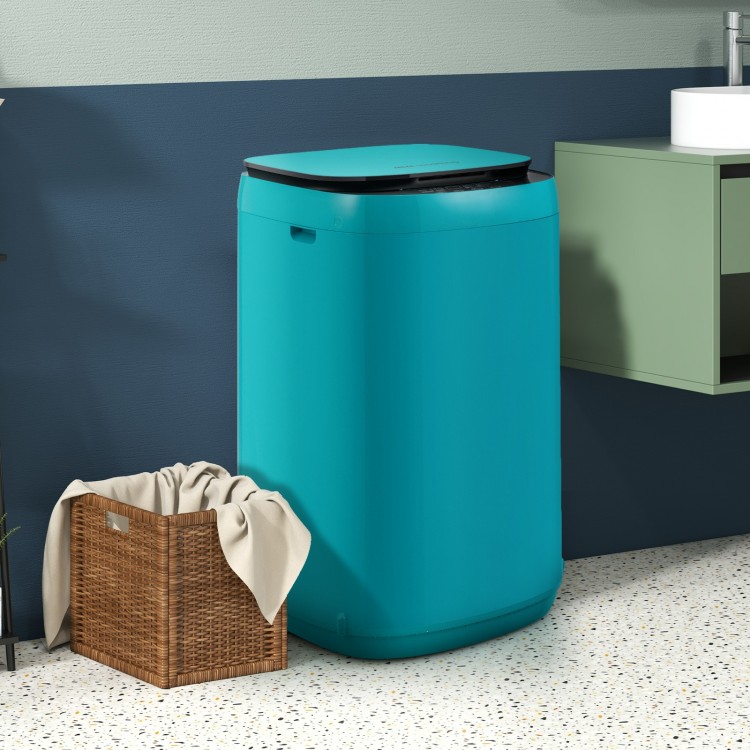 Compact blue 7.7 lbs full-automatic washing machine with 10 washing programs, ideal for apartments and dorms.