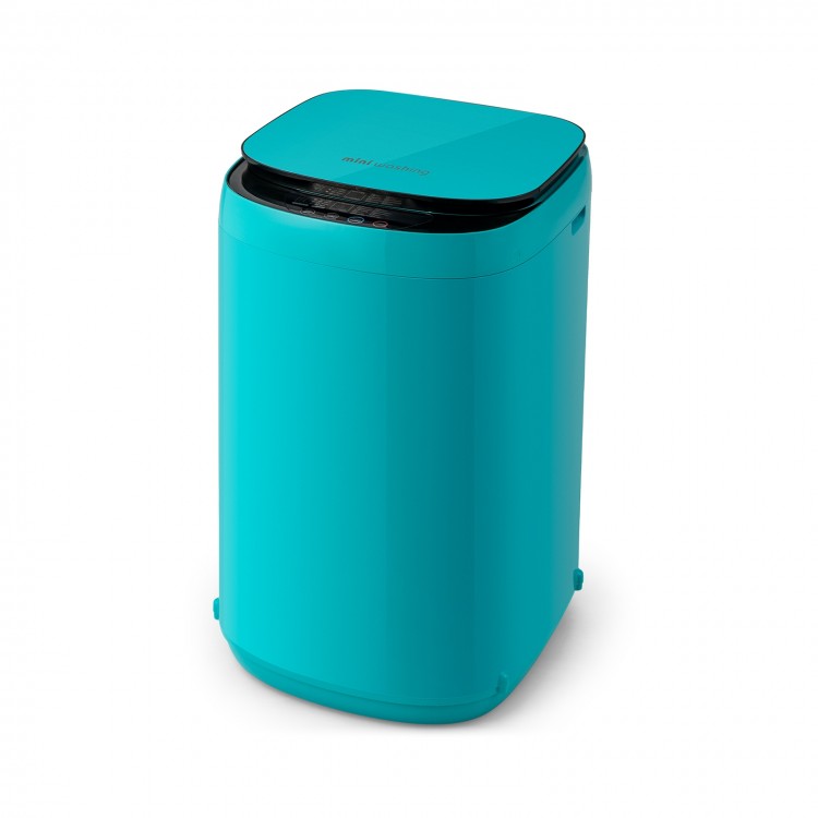 Compact 7.7 lbs full-automatic washing machine in blue with 10 washing programs, ideal for apartments and RVs.