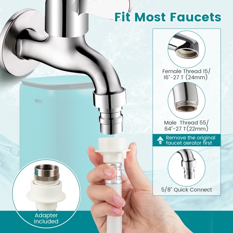 Close-up of faucet adapter for 7.7 lbs full-automatic washing machine, compatible with most faucets for easy connection.