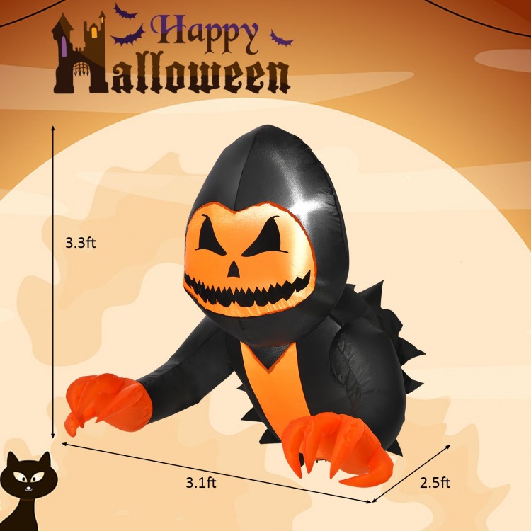 3.3ft inflatable pumpkin head ghost peeking out with claws, ideal for spooky Halloween window displays and decorations.