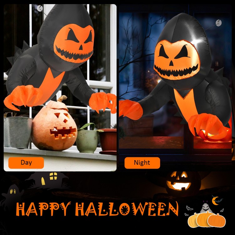 Inflatable 3.3ft pumpkin head ghost decoration with LED lights, perfect for Halloween parties and yard displays.