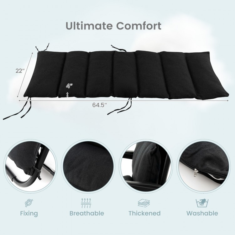 Close-up of the black removable cushion for the adjustable metal zero gravity lounge chair, featuring thickened and.