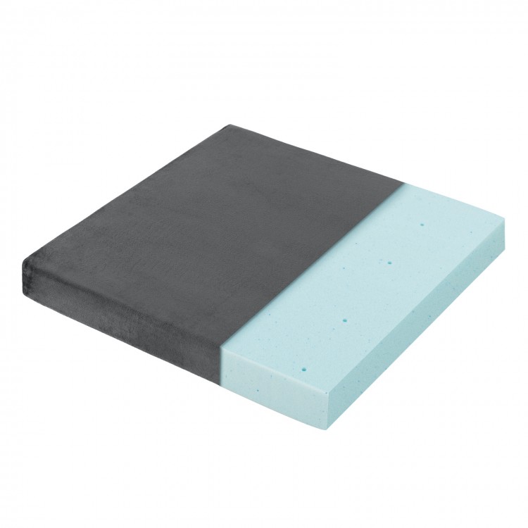 Gray gel memory foam seat cushion with breathable design, ergonomic shape, and non-slip bottom for comfort and support.