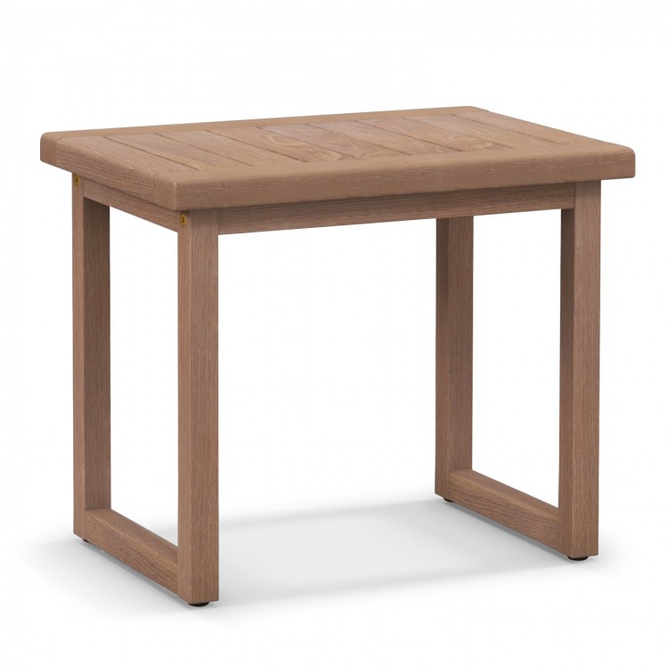 Natural teak wood bath spa stool with non-slip foot pads, ventilated slat design for indoor and outdoor use.