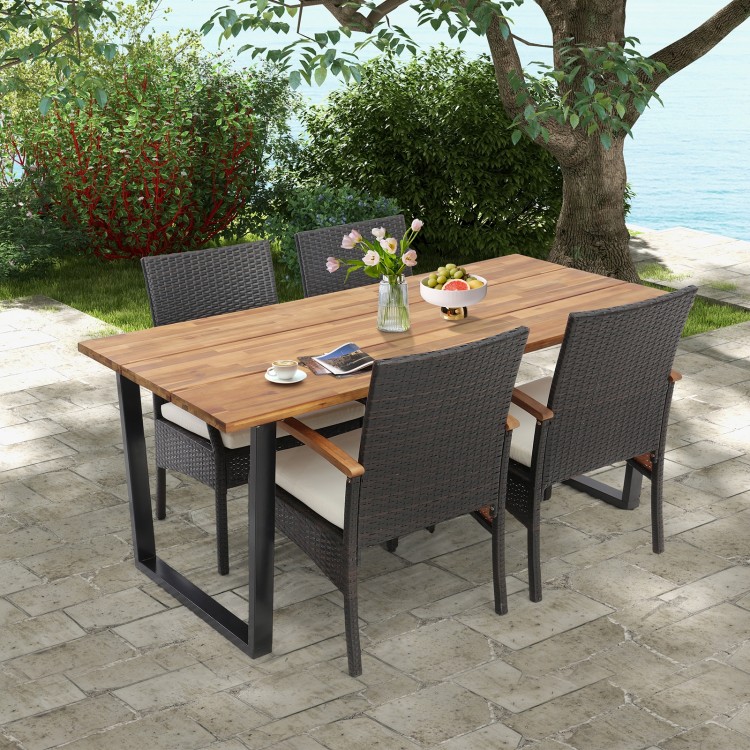 5 Pieces Patio Wicker Chair and Dining Table Set with 2 Inch Umbrella Hole - Gallery View 1 of 11