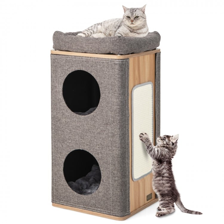 3-Story Cat House with Scratching Board for Indoor Cats - Gallery View 1 of 10