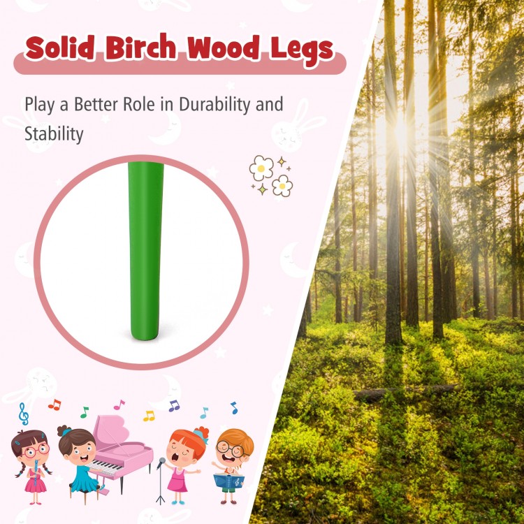 30-key multicolor kids grand piano with solid birch wood legs, designed for stability and safety, perfect for ages 3-8.