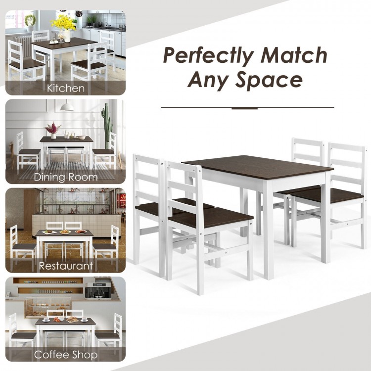 5-piece solid wood kitchen dining set in walnut with 4 chairs and a table, designed for comfort and space-saving.