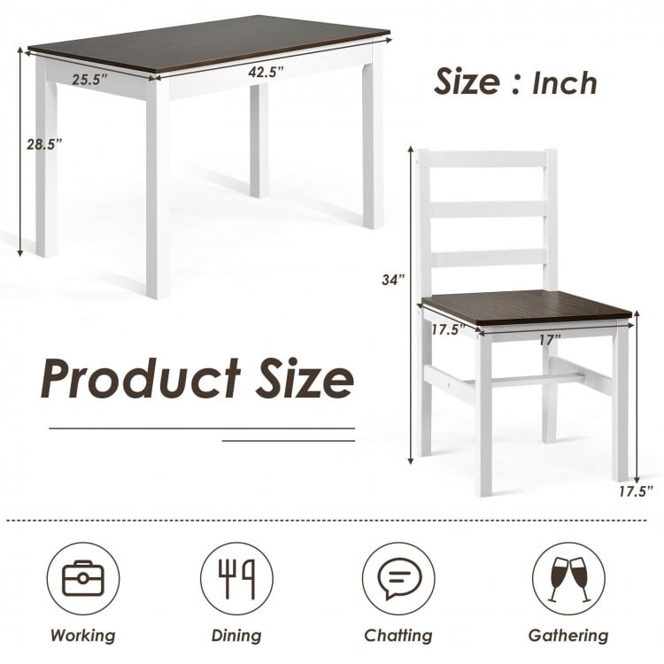 Compact kitchen dining set featuring a walnut table and four chairs with cushions, designed for space-saving and.