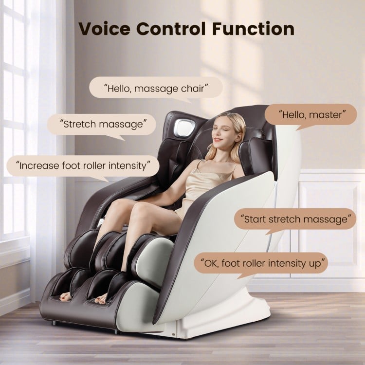 Provox 27-Comfort 2D Full Body Massage Chair in brown with voice control, featuring 12 auto massage modes and heating.