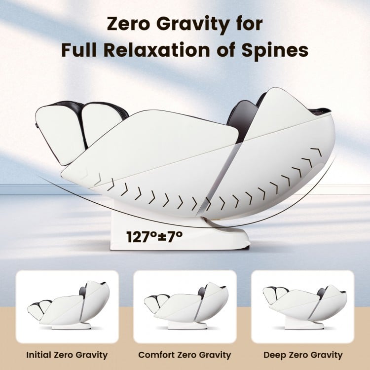 Provox 27-Comfort 2D massage chair in zero gravity position, featuring 30 airbags and heating for ultimate relaxation.