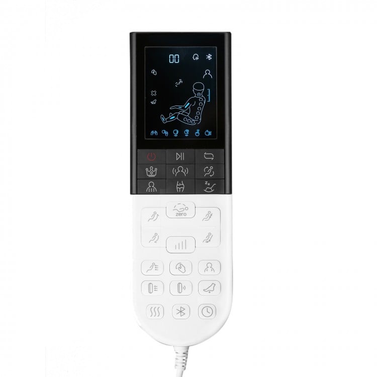 Remote control for the Provox 27-Comfort 2D Full Body Massage Chair, featuring various massage modes and settings.