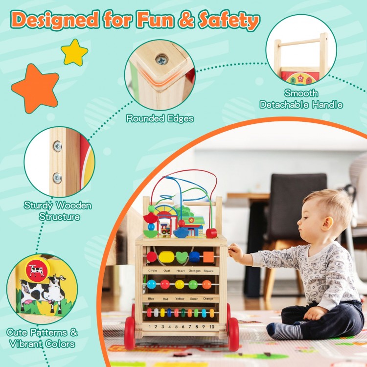 6-in-1 developmental learning toy featuring a bead maze, sturdy wooden structure, and vibrant colors for educational.