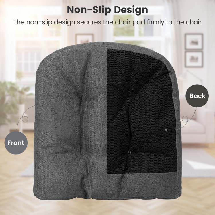 U-shaped gray chair pad with non-slip back, featuring a textured front for comfort and style in dining or office.