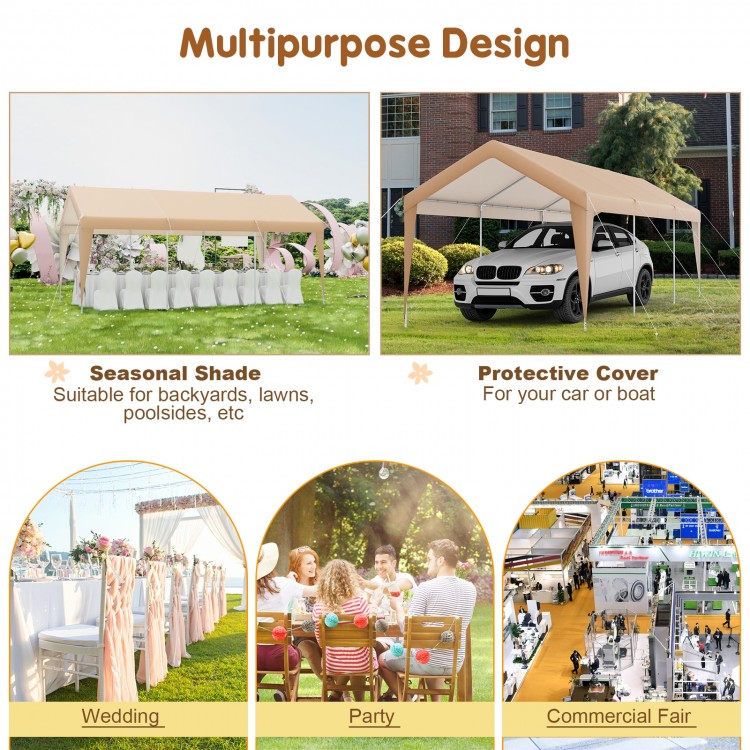 10 x 20 feet heavy-duty carport with PE canopy, ideal for vehicle protection against weather, suitable for outdoor use.