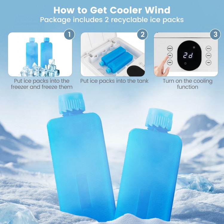 Recyclable ice packs for the 3-in-1 evaporative air cooler, enhancing cooling efficiency for home or office use.