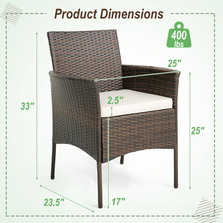 Patio PE wicker dining chair with armrests, ergonomic design, and soft cushion, suitable for outdoor use.