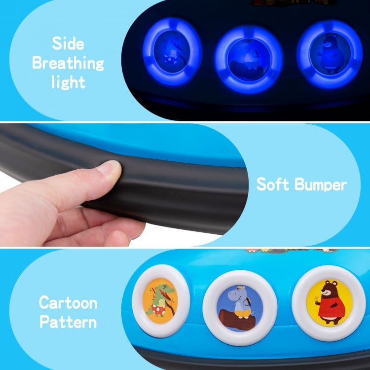 Close-up of the soft bumper and cartoon pattern on the 12V Electric Ride On Car with LED lights for safe play.