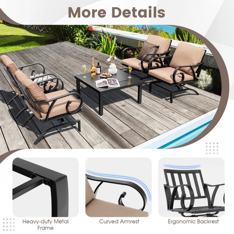Patio set featuring 5 pieces with rocking chairs, ergonomic backrests, and a versatile fire pit table for outdoor.