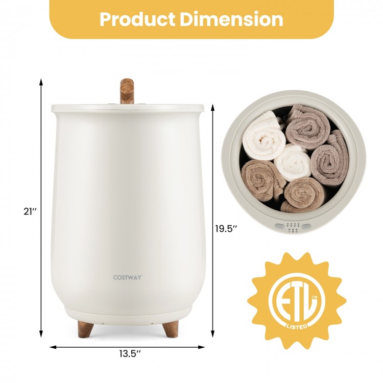 Large luxury bucket-style towel warmer in gray, 23L capacity, with fragrant disc holder and removable lid for.