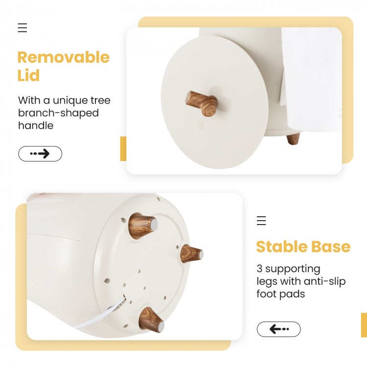 Removable lid with tree branch-shaped handle on a 23L luxury towel warmer, featuring a stable base with anti-slip foot.