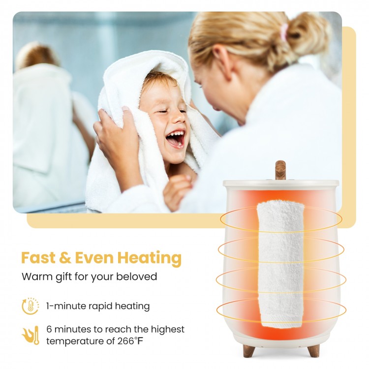 Large gray towel warmer with fragrant disc holder, offering fast heating and 23L capacity for towels and clothes.