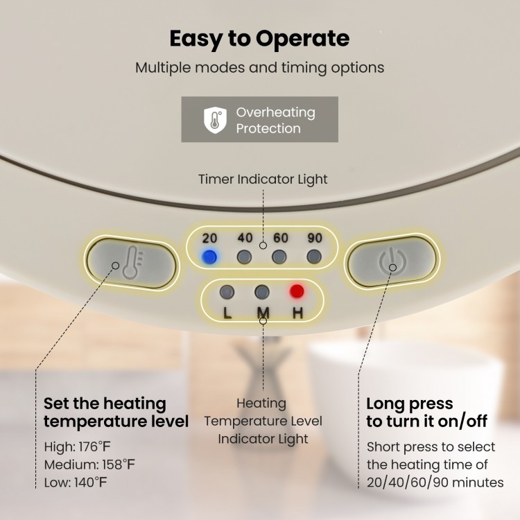 Control panel of the 23L large gray towel warmer with timer and temperature settings for easy operation.