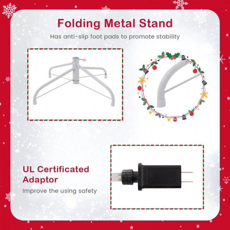 Folding metal stand with anti-slip foot pads for stability, designed for the 6 FT flocked artificial Xmas tree.