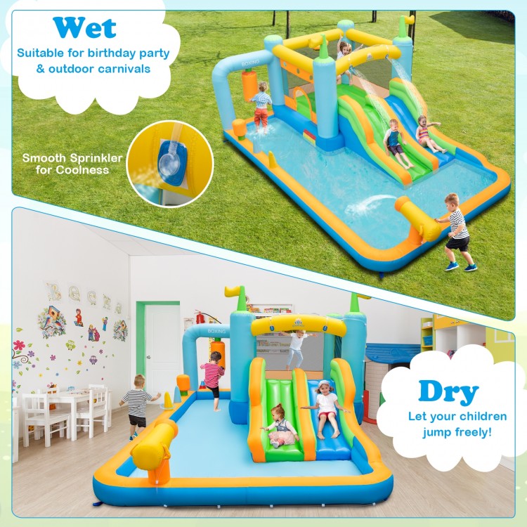 Giant inflatable water slide for kids aged 3-10, featuring dual slides, splash pool, and smooth sprinkler for outdoor.