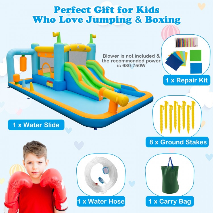 Giant inflatable water slide for kids with dual slides, splash pool, and safety features, ideal for outdoor fun.