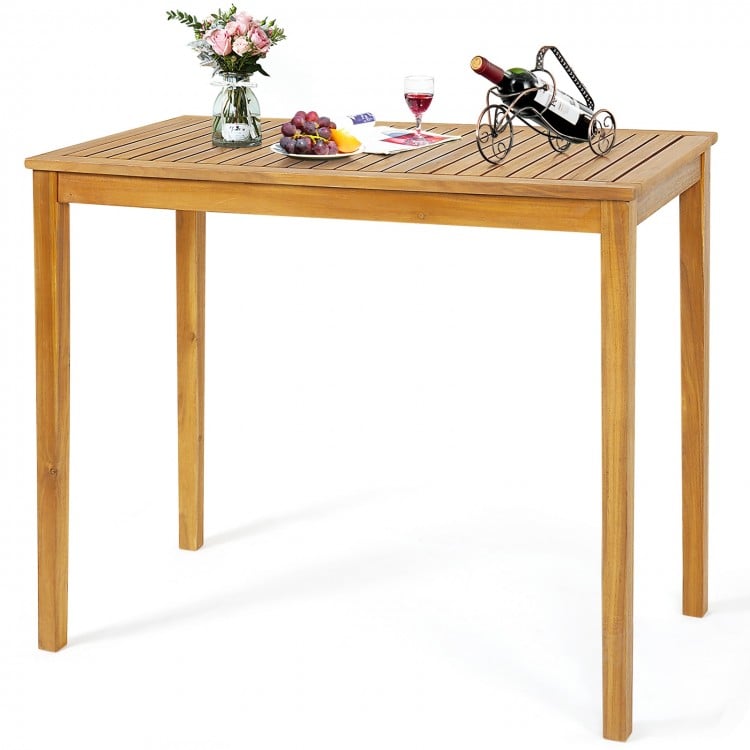 Rectangular acacia wood bar height table with spacious tabletop, perfect for outdoor dining and gatherings in the.