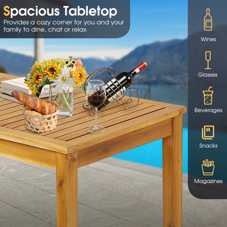 Rectangular acacia wood bar height table with spacious tabletop, perfect for outdoor dining and relaxation in the.