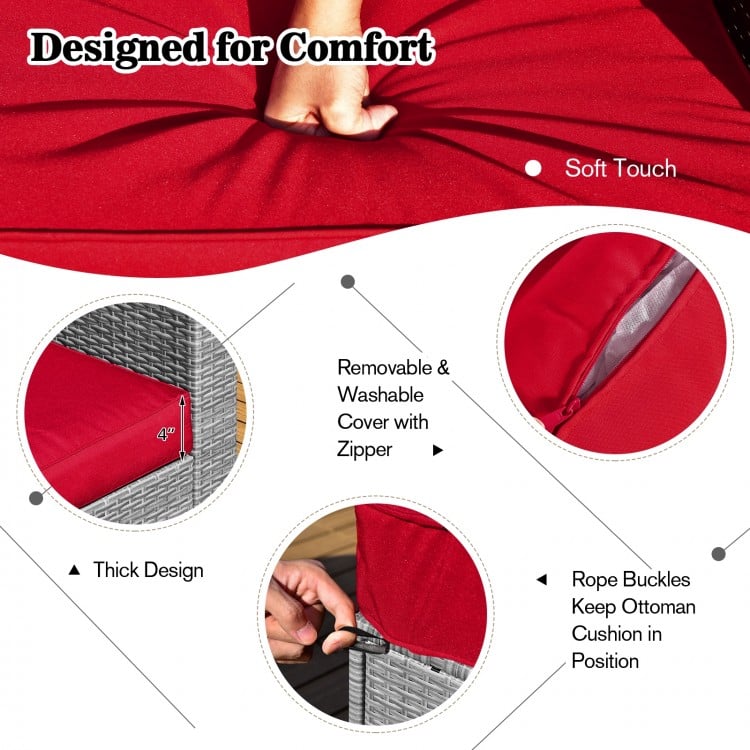 Red soft padded cushion with zipper detail for the 9 pieces patio furniture set, designed for comfort and easy.