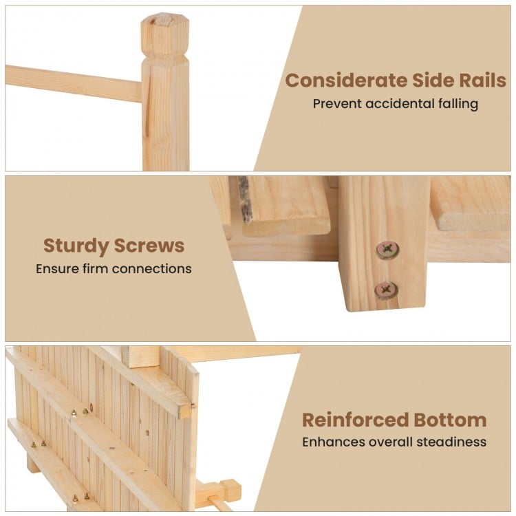 Close-up of the 5 feet wooden garden bridge showcasing sturdy screws and reinforced bottom for enhanced stability.